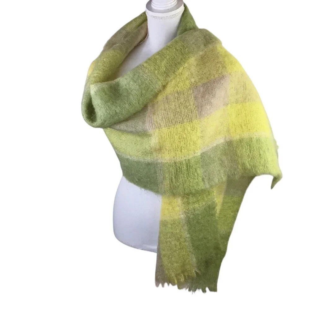 Vtg Mohair Pile Scarf Shawl Wrap Macy Associates Plaid Scotland Scottish 81 x 19